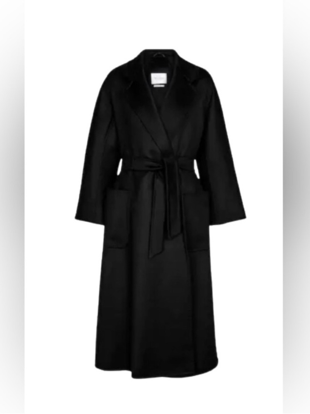 Max Mara Long Black Elegant Camel Hair Winter Coat Pockets Belt